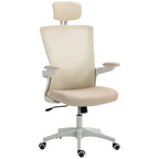 Sillón de oficina ergonómico Andre con soporte lumbar 2D y reposacabezas ajustable - Beige/Blanco
