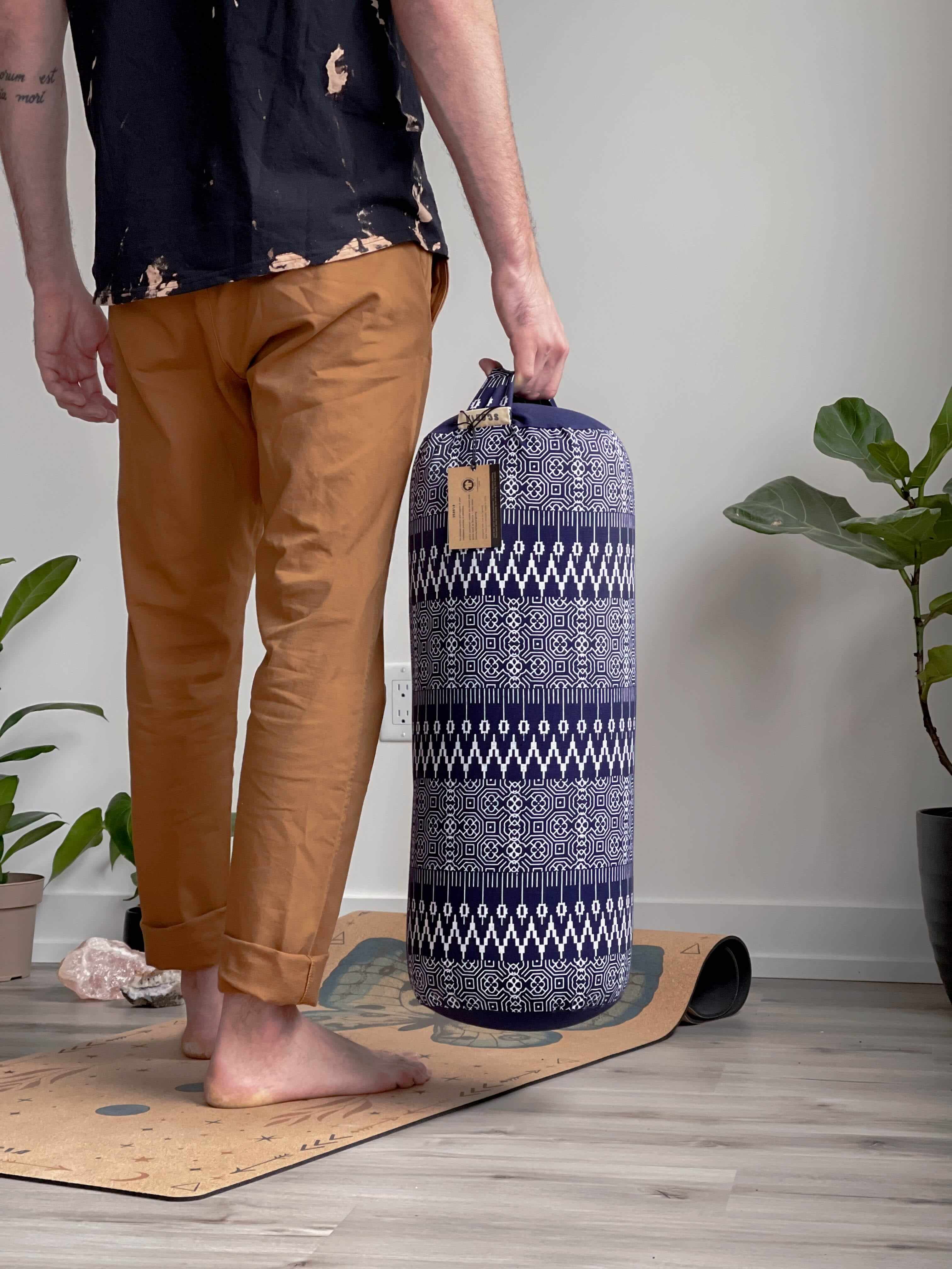 Round Yoga Bolster | Natural & Organic | Navy Print