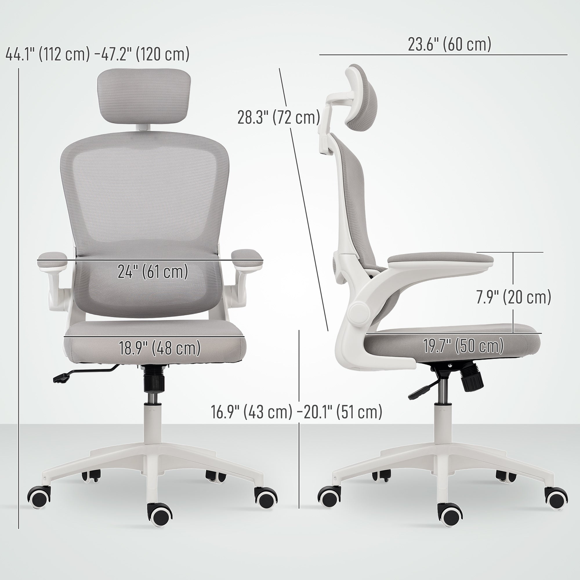 Owen Ergonomic Mesh Office Chair with High Back, Rotatable Headrest, Flip-Up Armrests and Lumbar Support-Grey