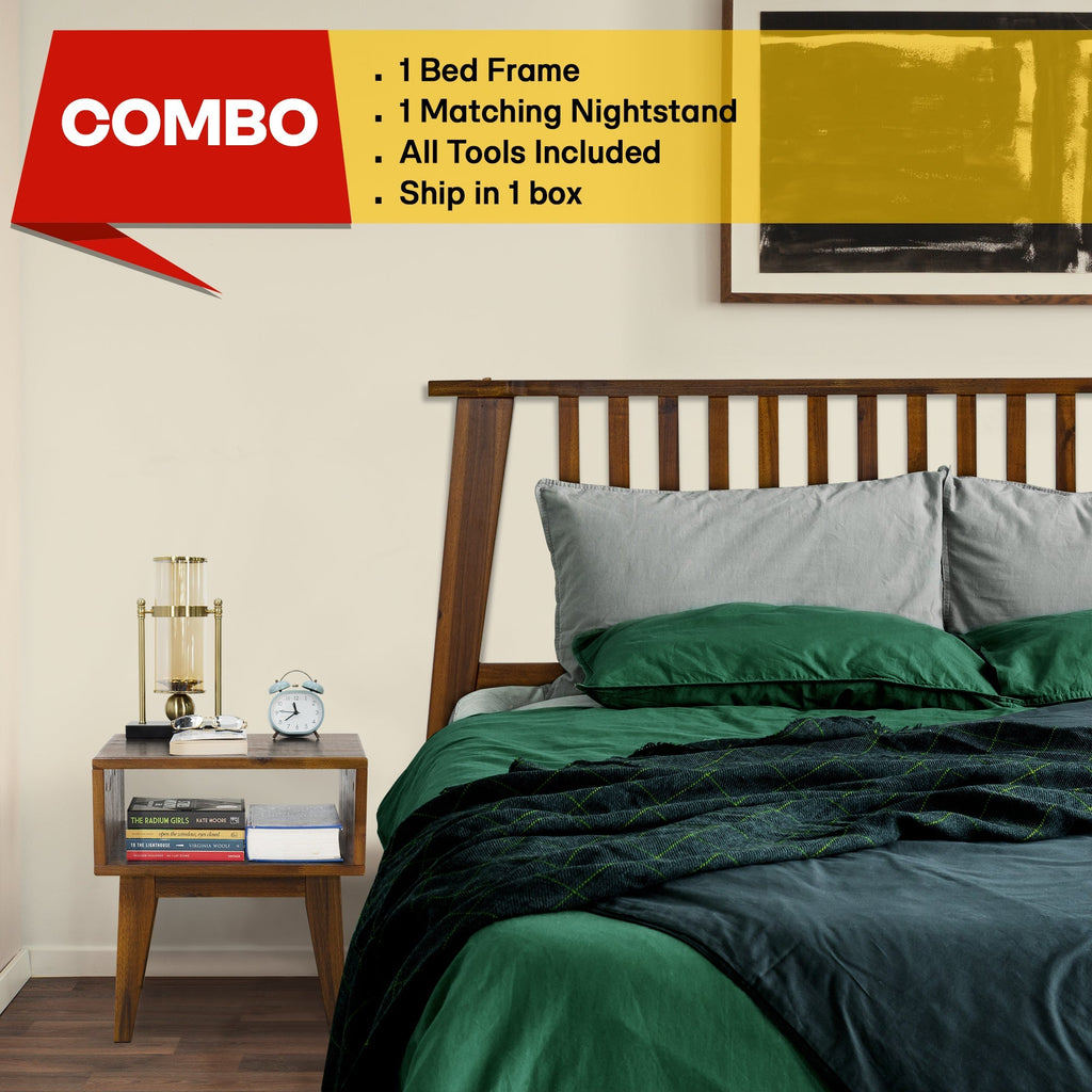 Acacia Kaylin Bed Frame & Nightstand Set for a Stylish Bedroom