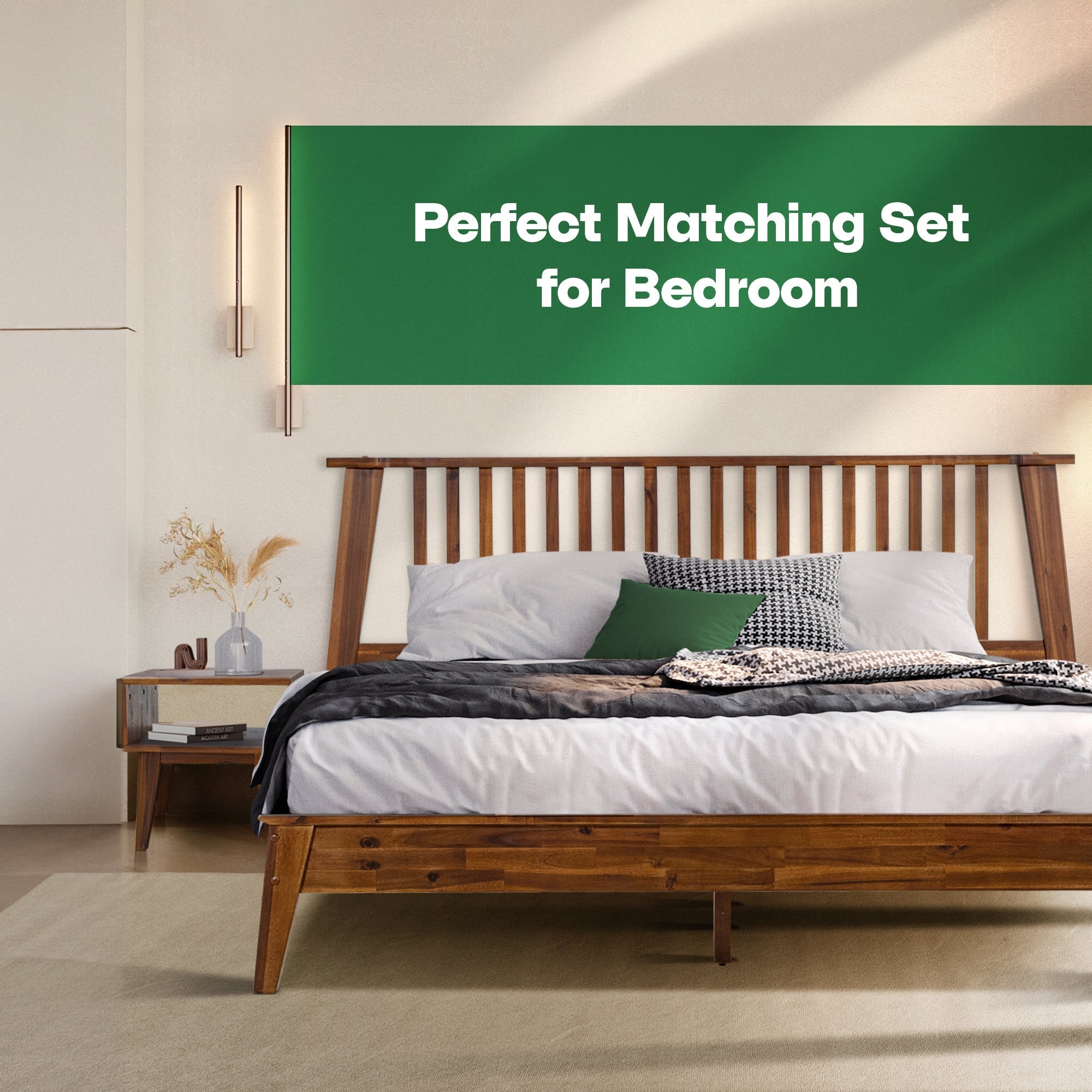 Acacia Kaylin Bed Frame & Nightstand Set for a Stylish Bedroom