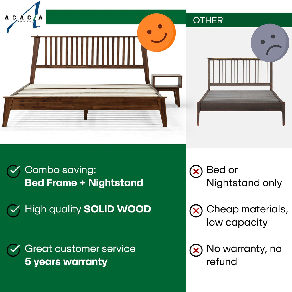 Acacia Kaylin Bed Frame & Nightstand Set for a Stylish Bedroom