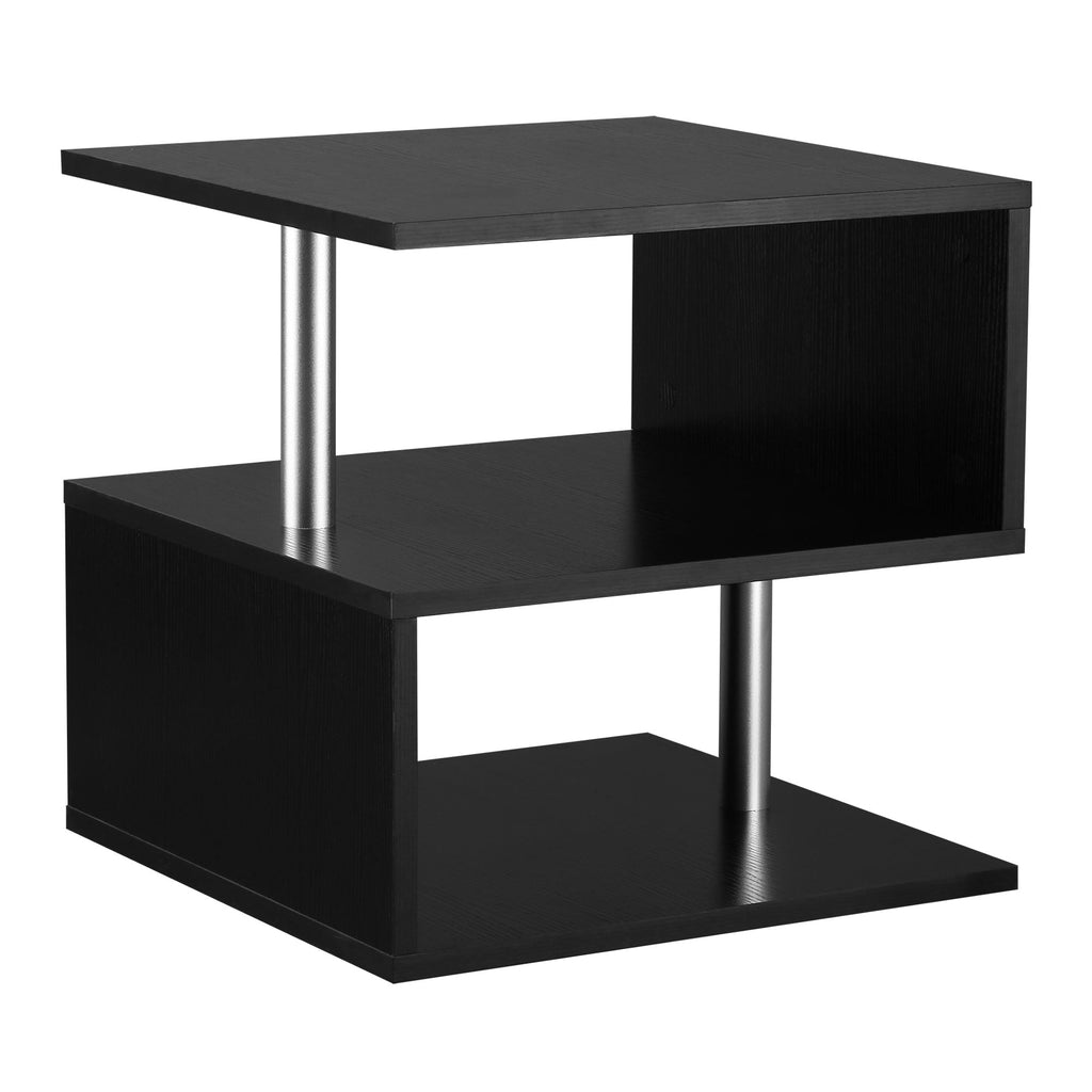 Caelan Wooden S Shape End Table with 3 Tier Storage Shelves-Black