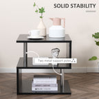 Caelan Wooden S Shape End Table with 3 Tier Storage Shelves-Black