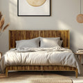 Megsu Bosk Acacia Wood Bed Frame with Headboard