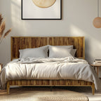 Megsu Bosk Acacia Wood Bed Frame with Headboard