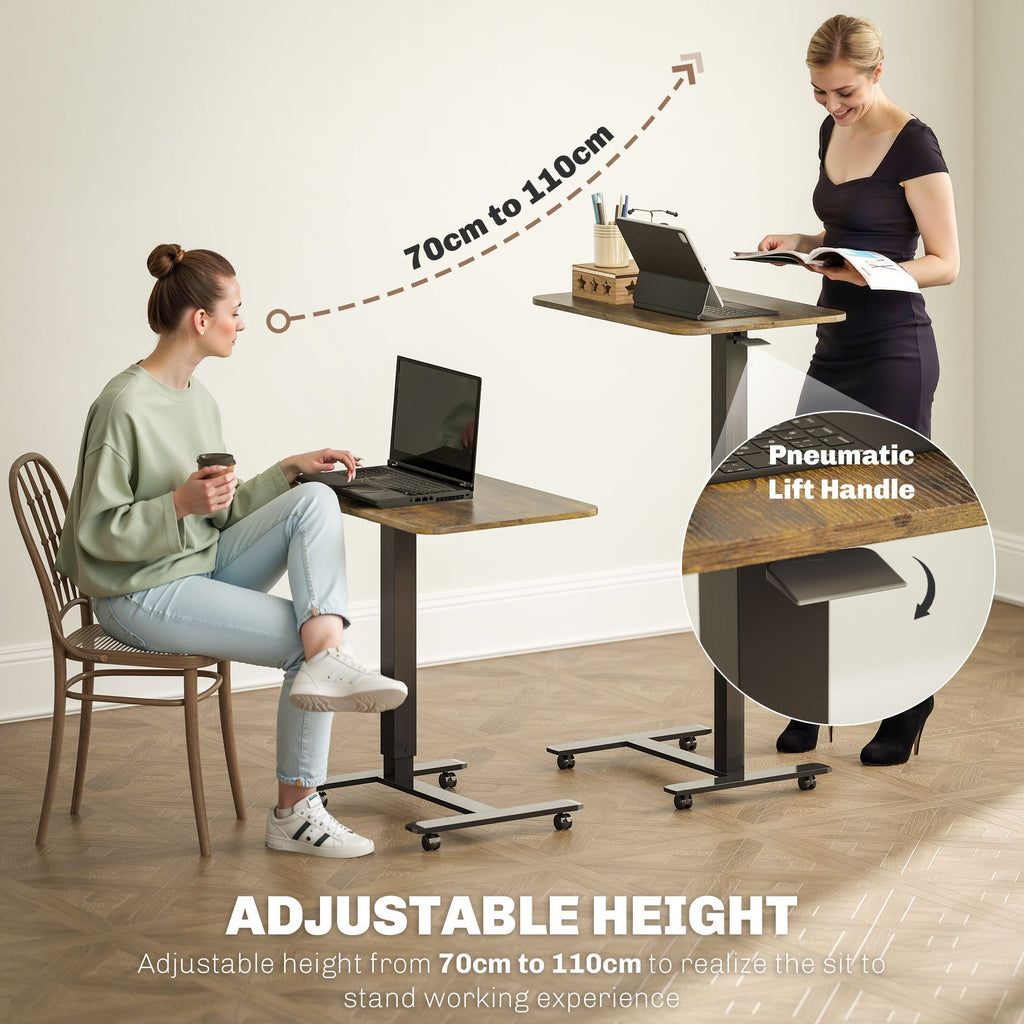 Emerson Pneumatic Mobile Standing Desk with Adjustable Height-Rustic Brown