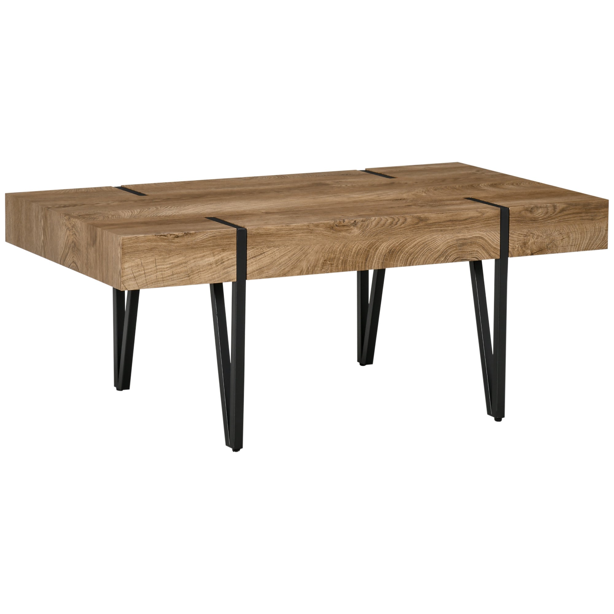Clayton Rustic Coffee Table with Steel Hairpin Legs-Natural Wood