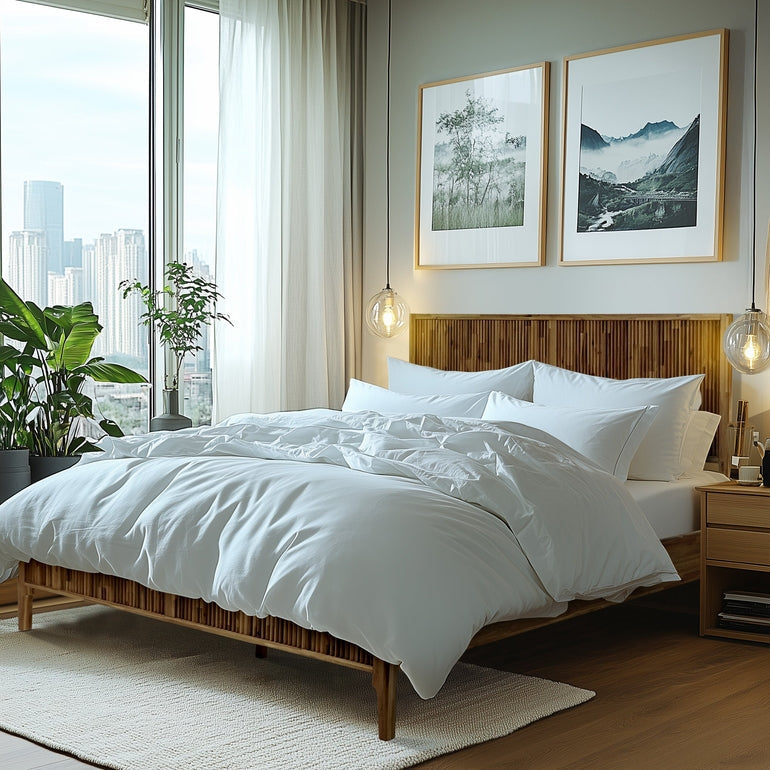 Megsu Bosk Acacia Wood Bed Frame with Headboard