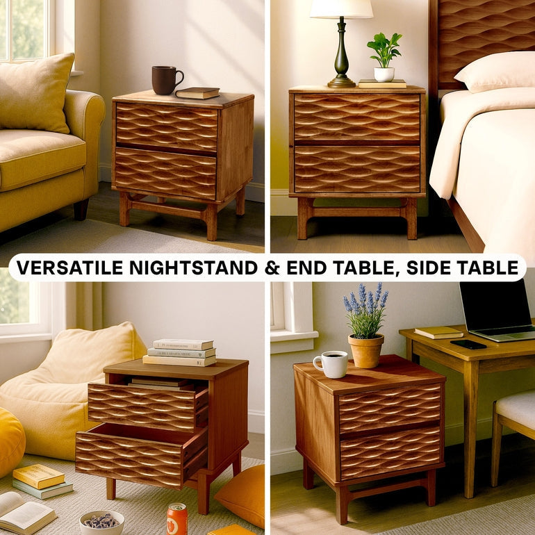 Acacia Elara Nightstand with 2 Drawers - Stylish Storage Solution
