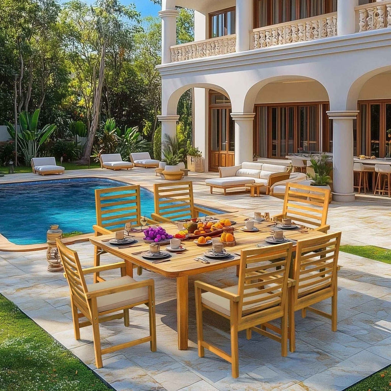 Tranquillo Solara Acacia Wood Outdoor Chairs Set of 2 with Cushions for Stylish Outdoor Seating