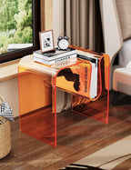 Acrylic Side Table with Magazine Holder