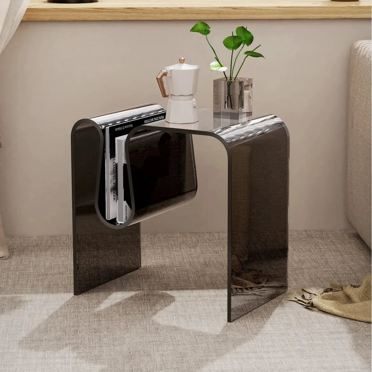 Acrylic Side Table with Magazine Holder