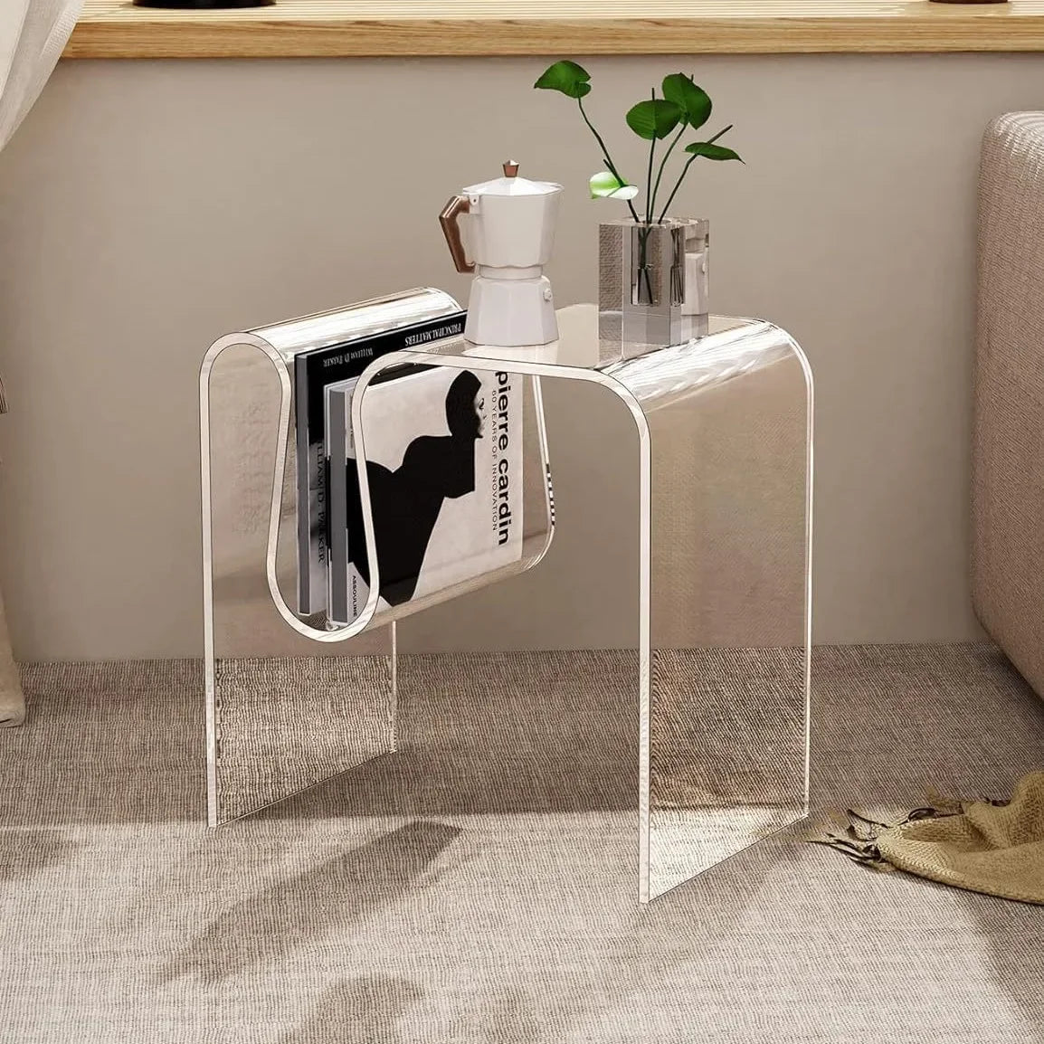 Acrylic Side Table with Magazine Holder