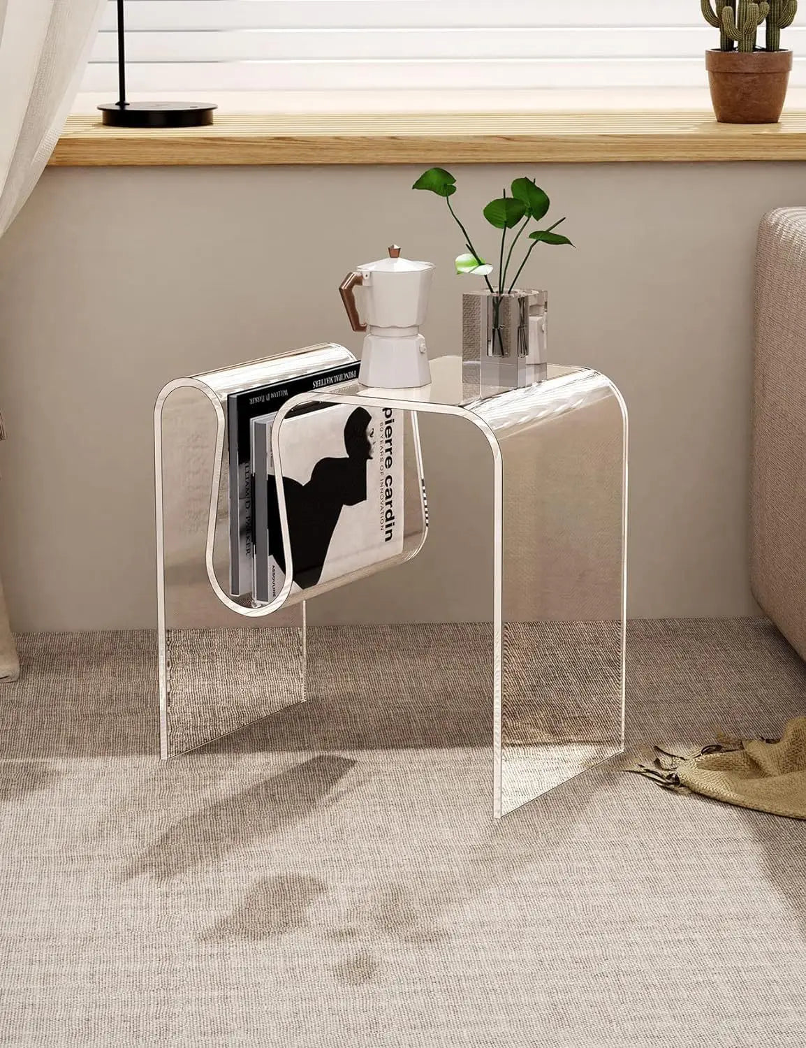Acrylic Side Table with Magazine Holder