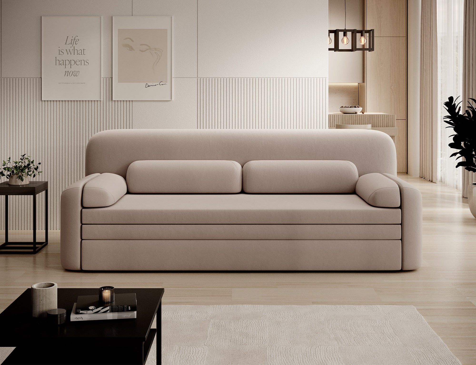 Elioss 3 Seater Storage Sleeper Sofa - Beige