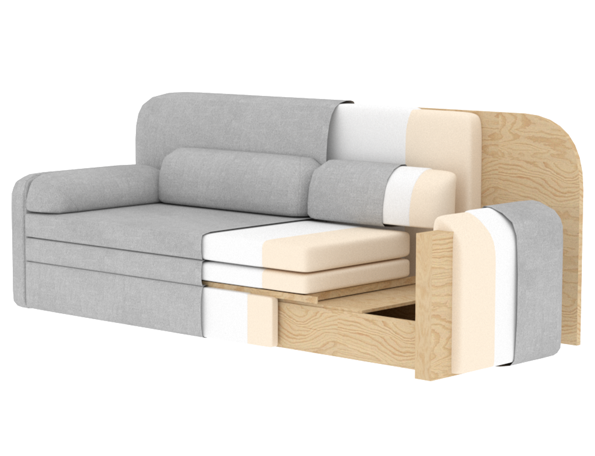 Elioss 3 Seater Storage Sleeper Sofa - Beige