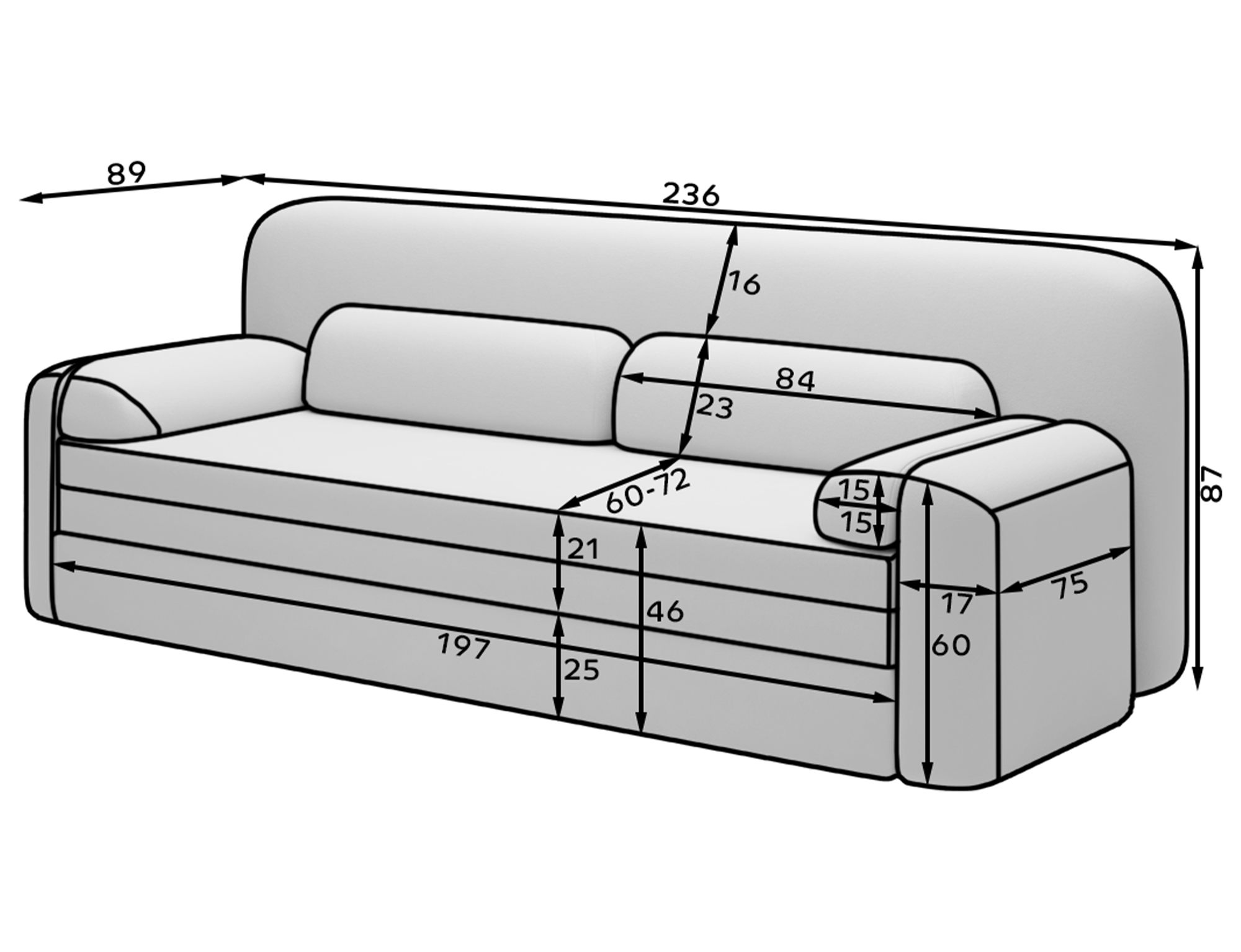 Elioss 3 Seater Storage Sleeper Sofa - Fudge Brown