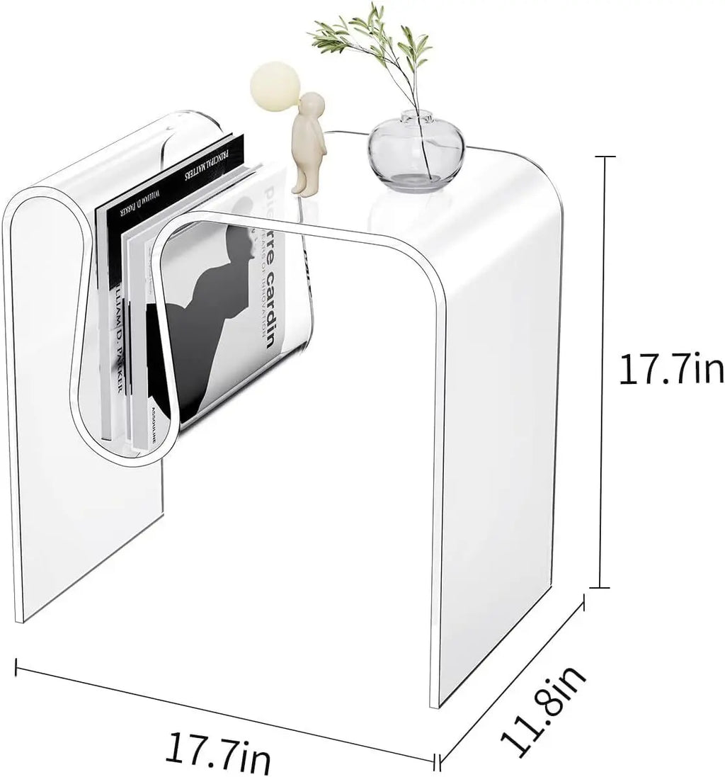 Acrylic Side Table with Magazine Holder