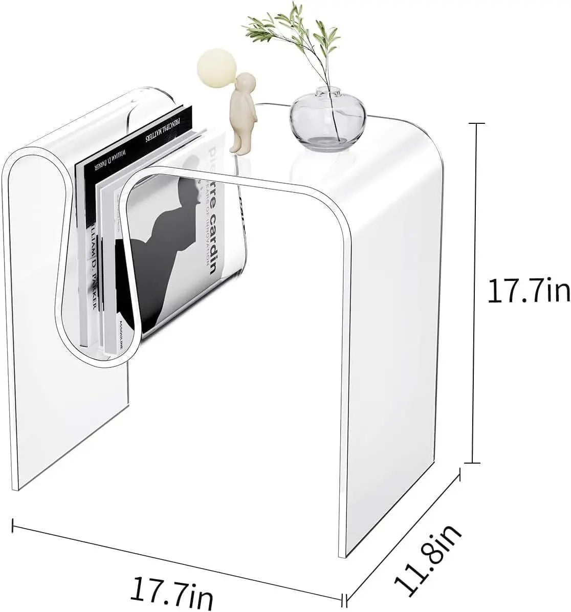 Acrylic Side Table with Magazine Holder