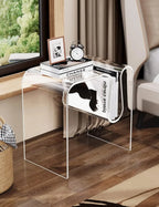 Acrylic Side Table with Magazine Holder