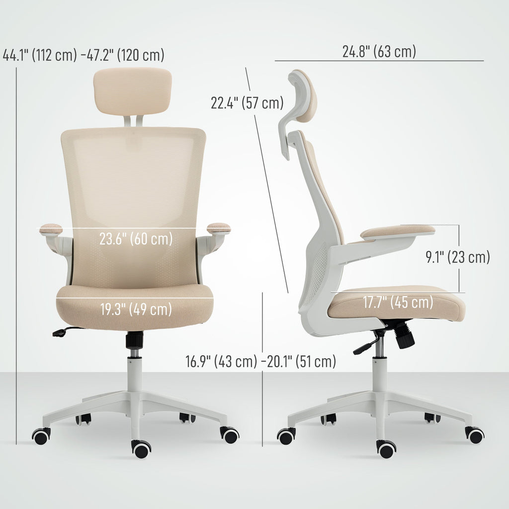 Sillón de oficina ergonómico Andre con soporte lumbar 2D y reposacabezas ajustable - Beige/Blanco