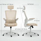 Sillón de oficina ergonómico Andre con soporte lumbar 2D y reposacabezas ajustable - Beige/Blanco