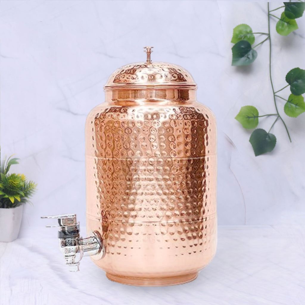 100% Pure Copper Full-Hammered Water Dispenser (Matka) 5000ML | Handcrafted Ayurvedic Copper | Sustainable, Leak-Proof & Healthy Hydration