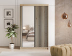 Emerio Mirrored 2 Sliding Door Freestanding Wardrobe - Maple Oak