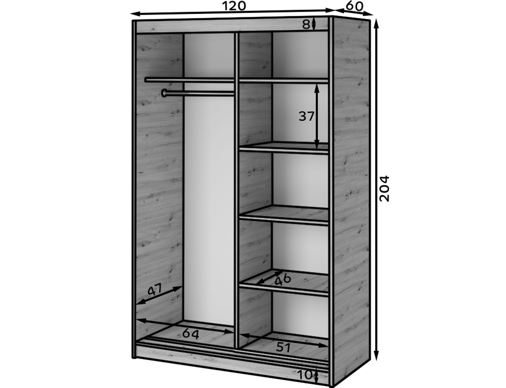 Emerio Mirrored 2 Sliding Door Freestanding Wardrobe - Maple Oak