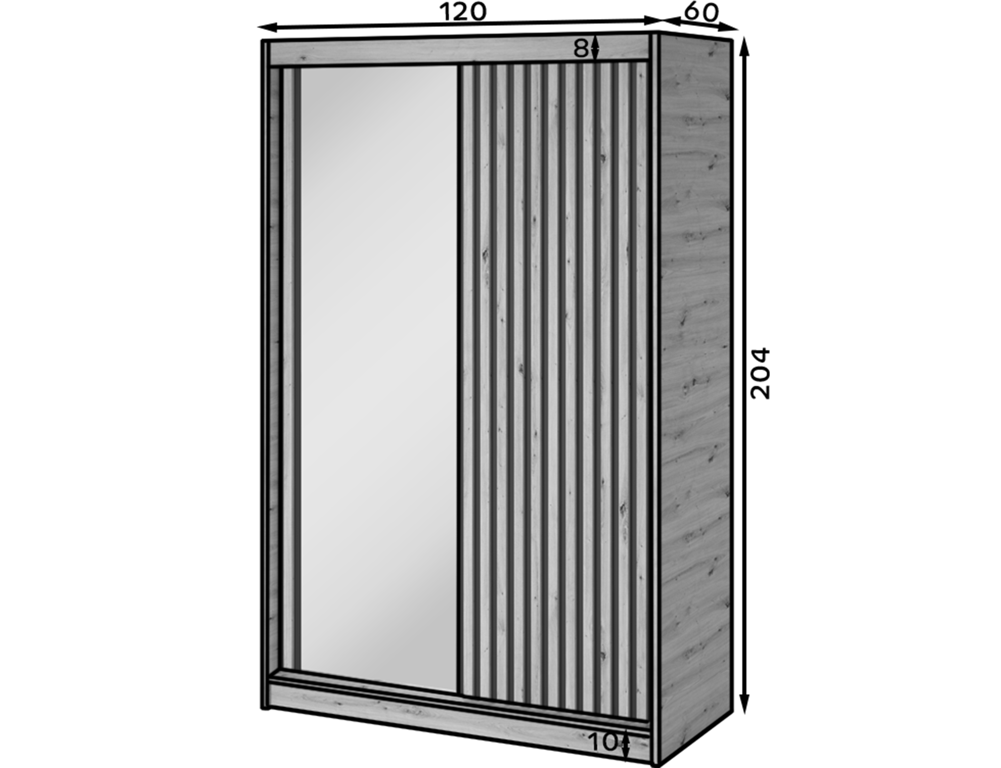 Emerio Mirrored 2 Sliding Door Freestanding Wardrobe - Maple Oak