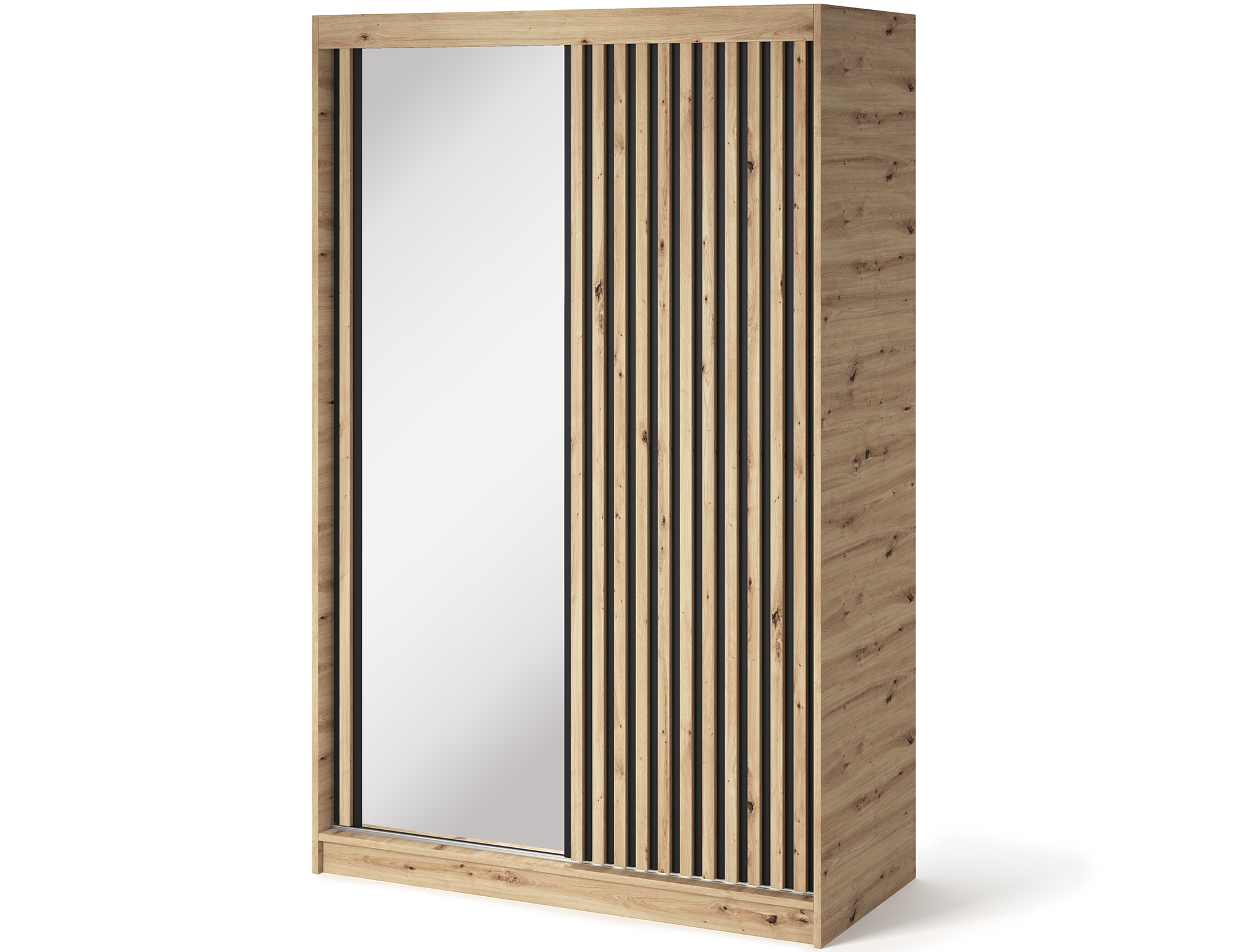 Emerio Mirrored 2 Sliding Door Freestanding Wardrobe - Maple Oak