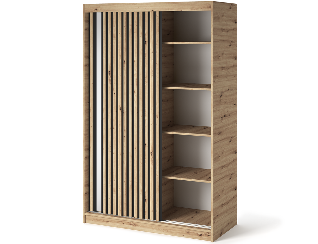 Emerio Mirrored 2 Sliding Door Freestanding Wardrobe - Maple Oak