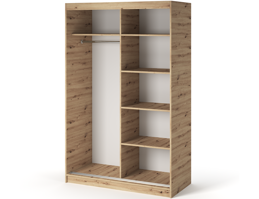 Emerio Mirrored 2 Sliding Door Freestanding Wardrobe - Maple Oak