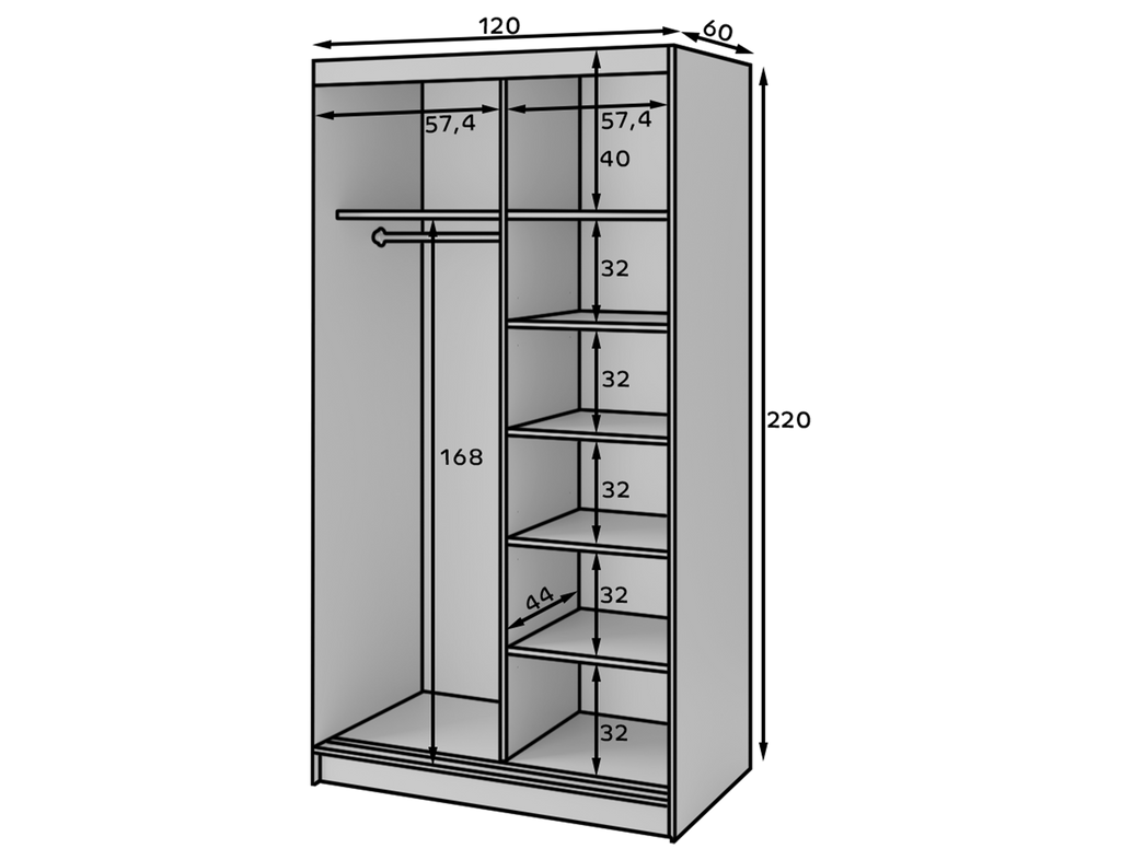 Marrphy Mirrored 2 Sliding Door Freestanding Wardrobe - Black/Oak Caramel