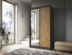 Marrphy Mirrored 2 Sliding Door Freestanding Wardrobe - Black/Oak Caramel