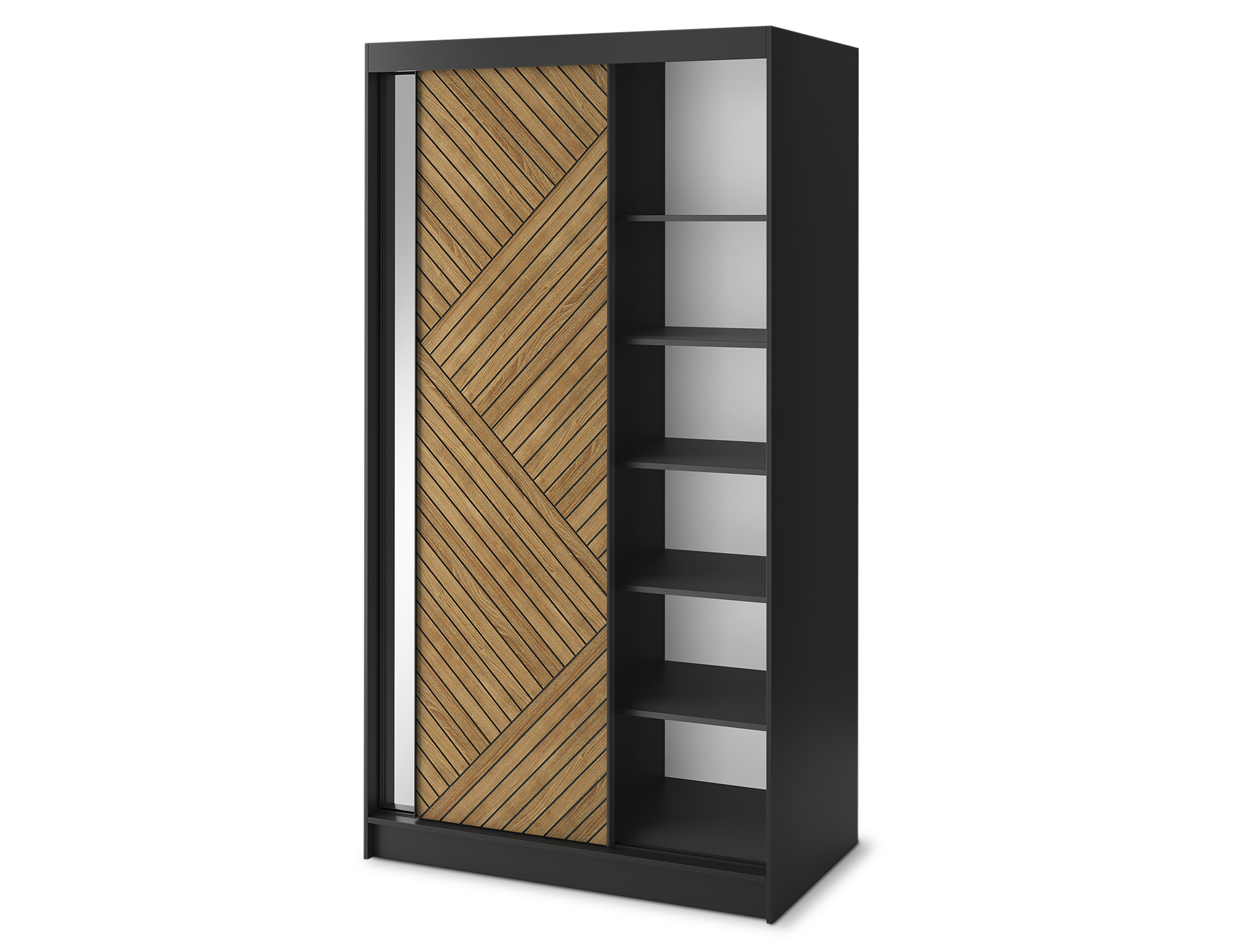 Marrphy Mirrored 2 Sliding Door Freestanding Wardrobe - Black/Oak Caramel