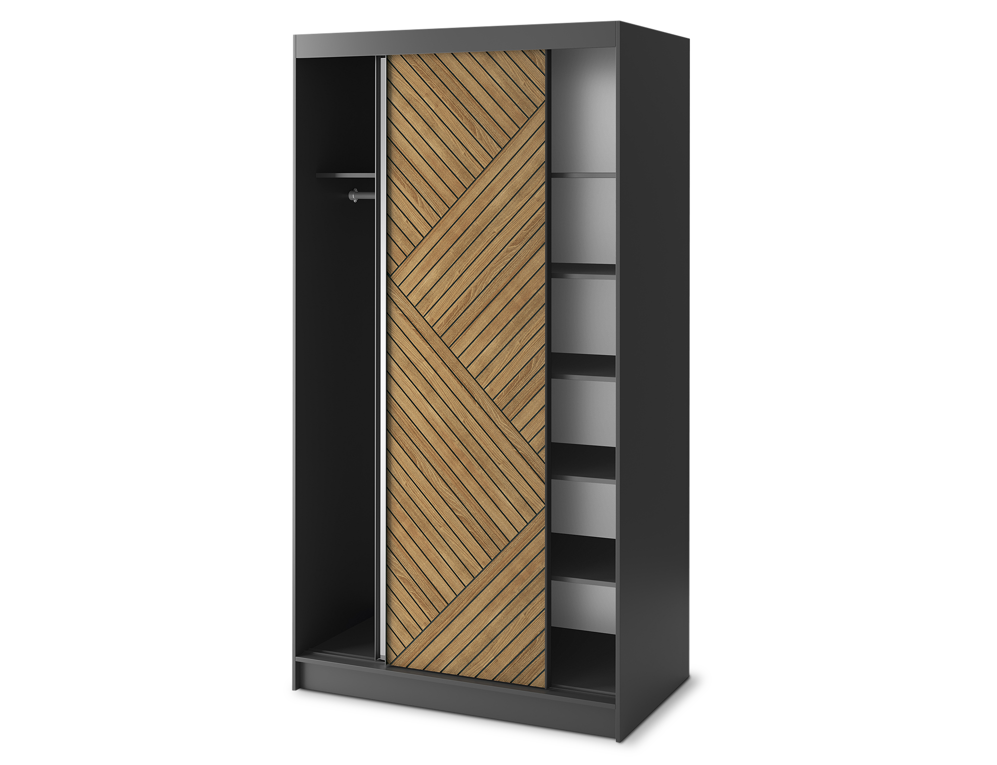 Marrphy Mirrored 2 Sliding Door Freestanding Wardrobe - Black/Oak Caramel