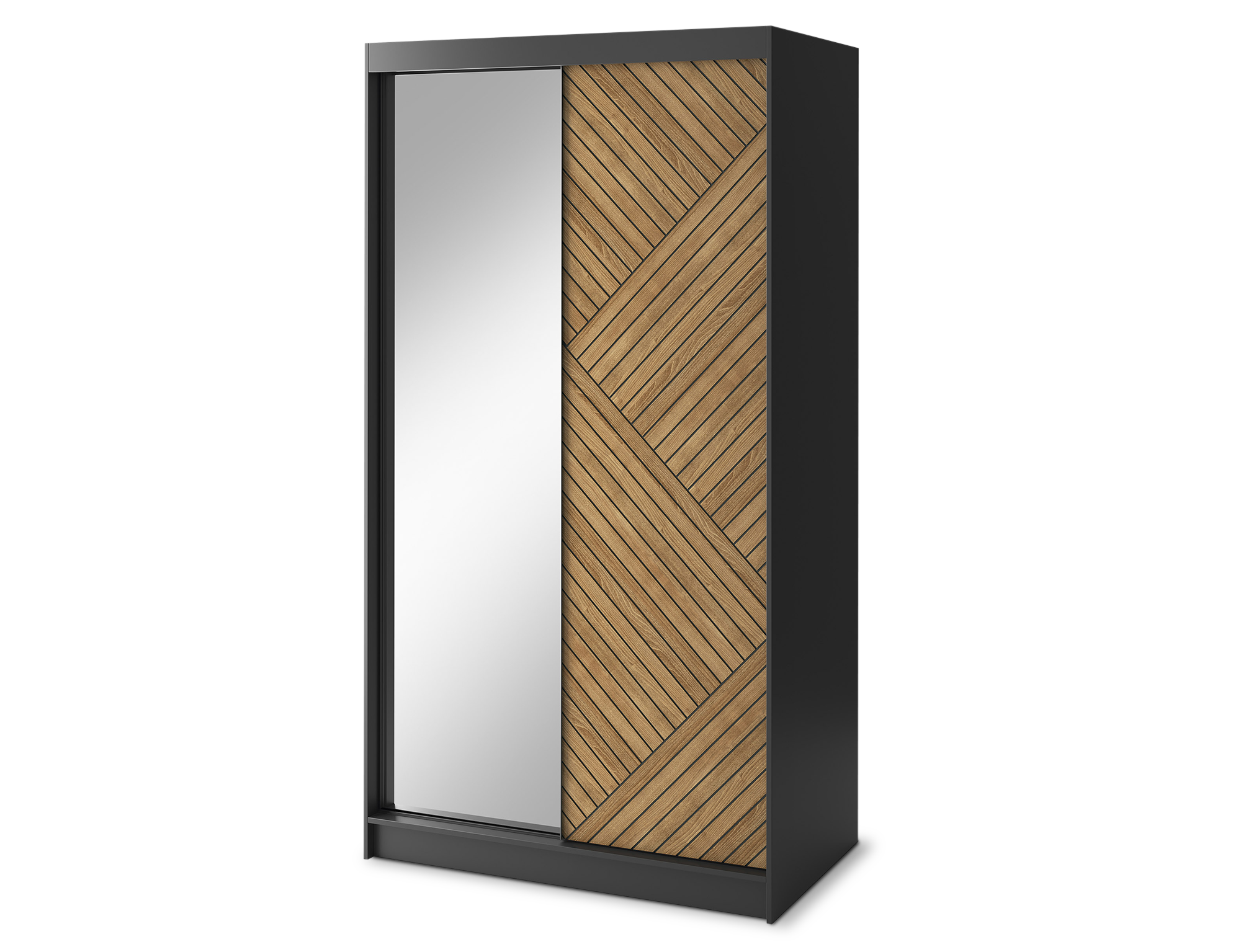 Marrphy Mirrored 2 Sliding Door Freestanding Wardrobe - Black/Oak Caramel