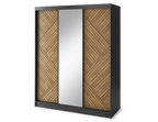 Marrphy Mirrored 3 Sliding Door Freestanding Wardrobe - Black/Oak Caramel
