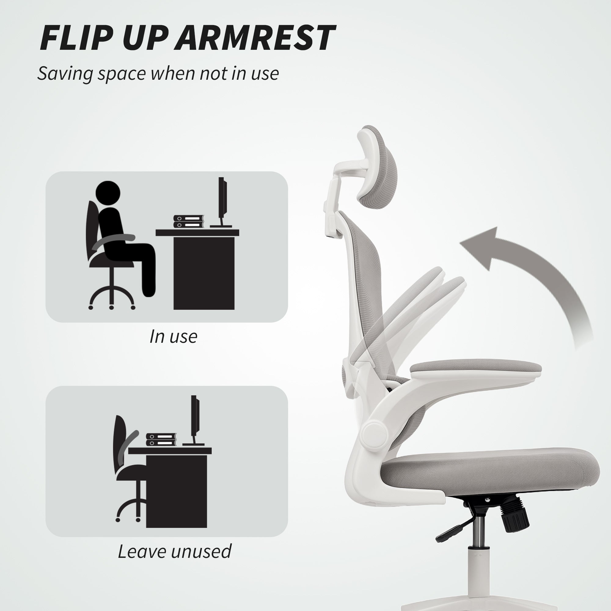 Owen Ergonomic Mesh Office Chair with High Back, Rotatable Headrest, Flip-Up Armrests and Lumbar Support-Grey