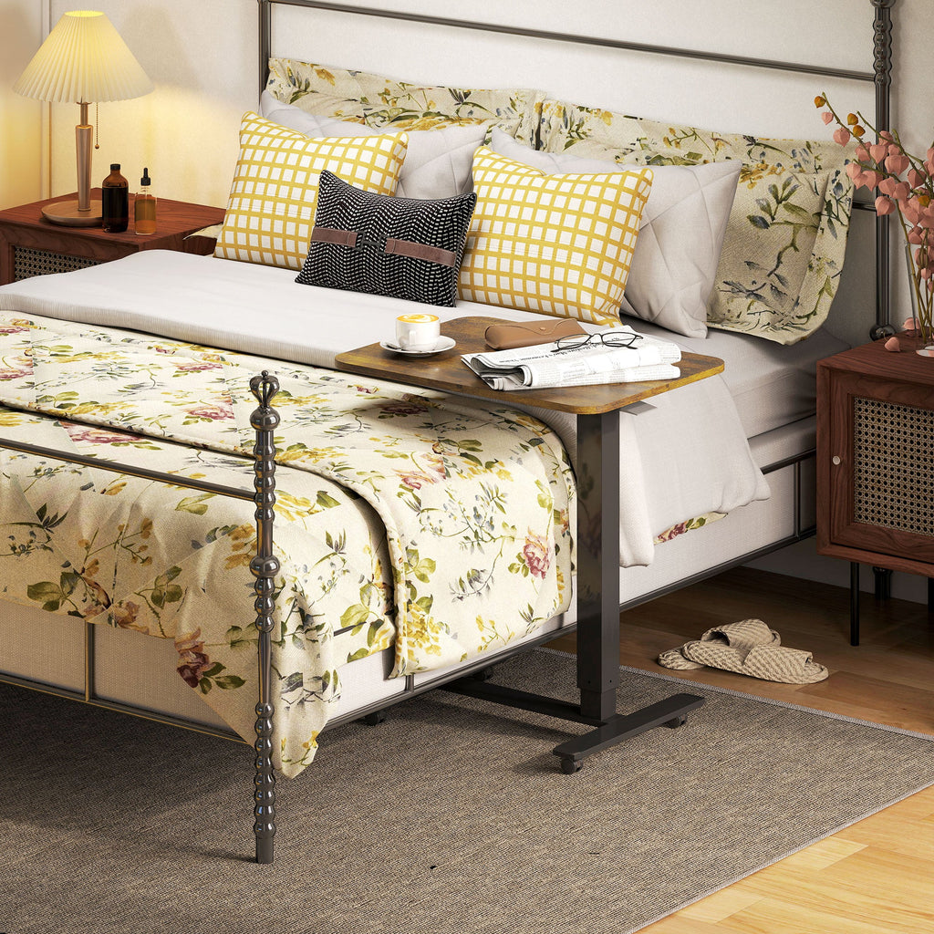 Emerson Pneumatic Mobile Standing Desk with Adjustable Height-Rustic Brown