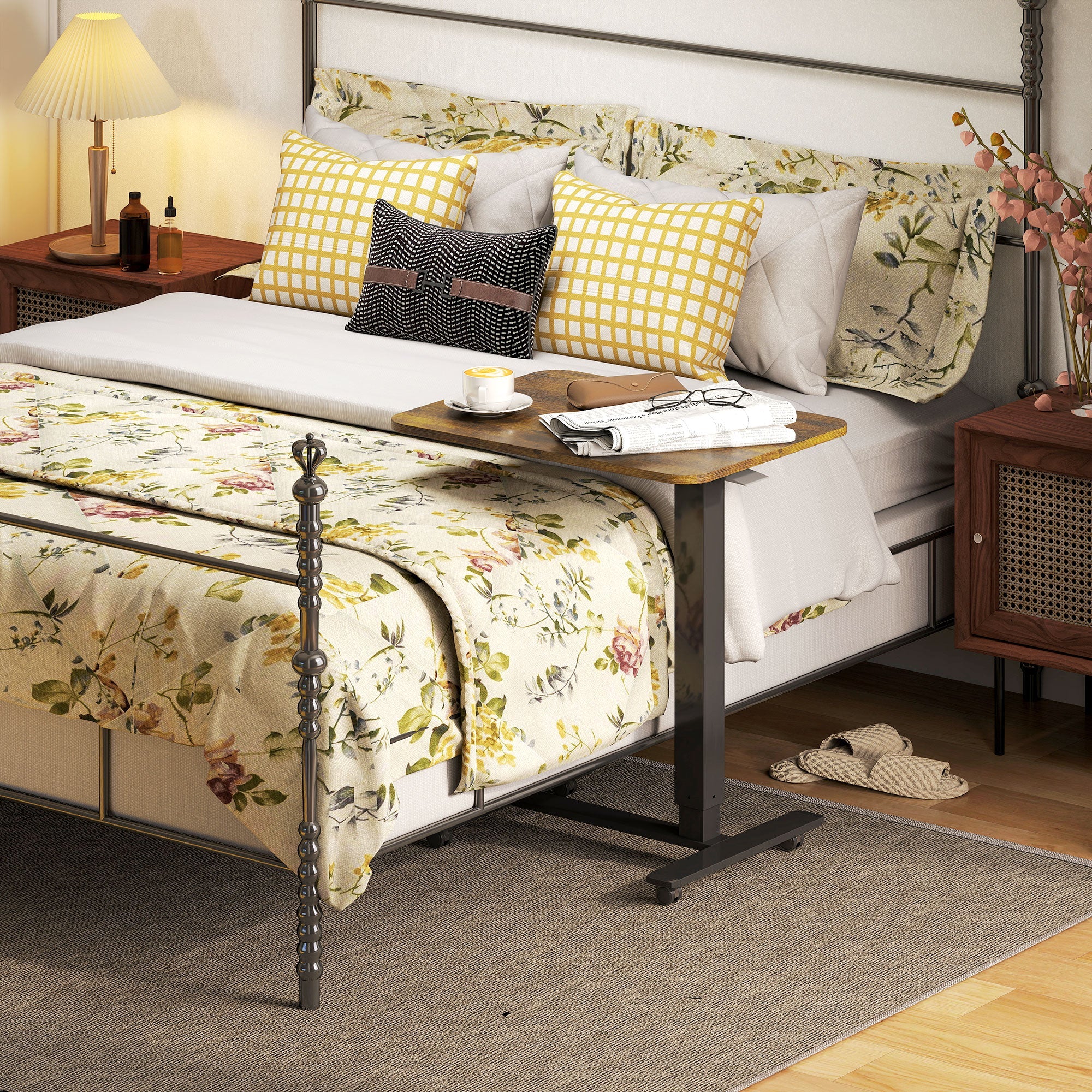 Emerson Pneumatic Mobile Standing Desk with Adjustable Height-Rustic Brown