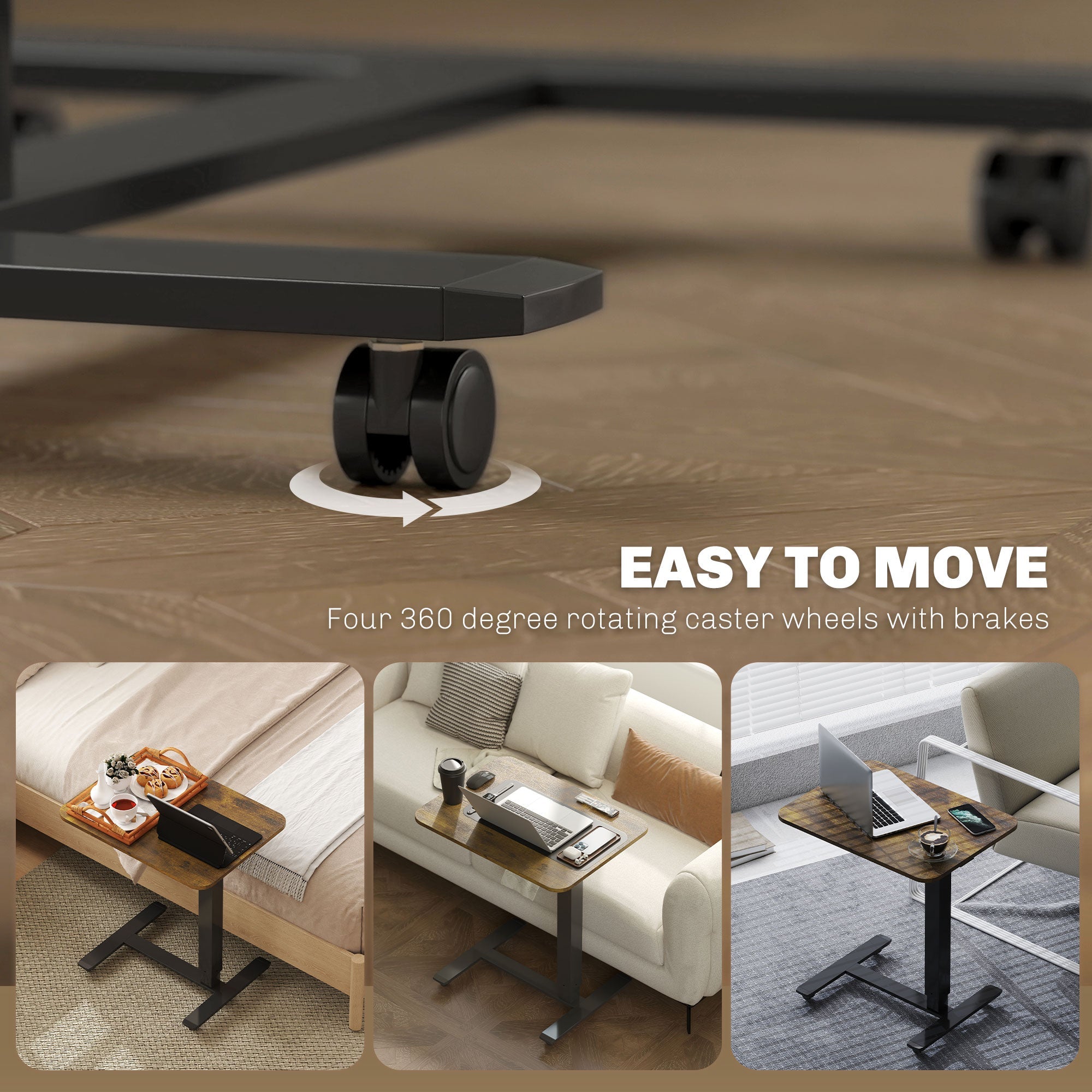 Emerson Pneumatic Mobile Standing Desk with Adjustable Height-Rustic Brown