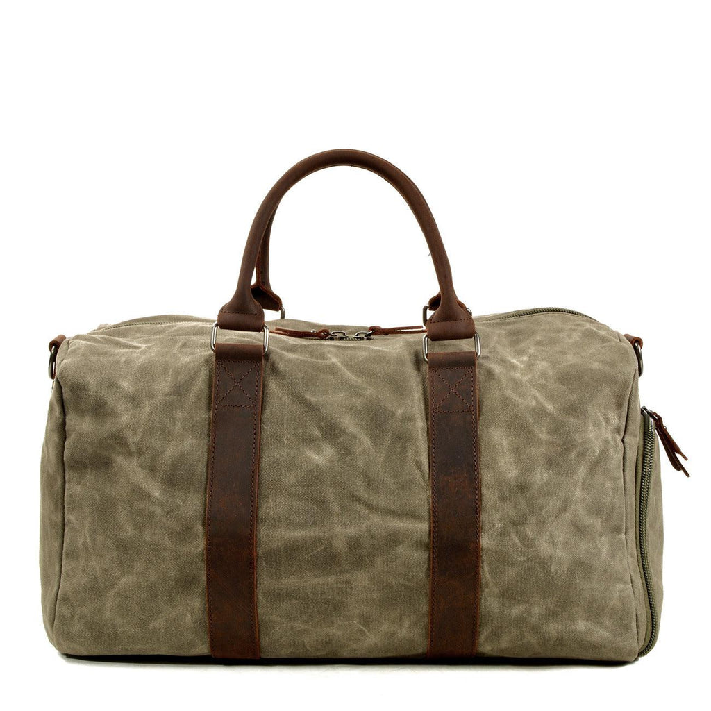 Vintage Canvas Travel Duffel Bag Weekender with Leather Handles Carry On