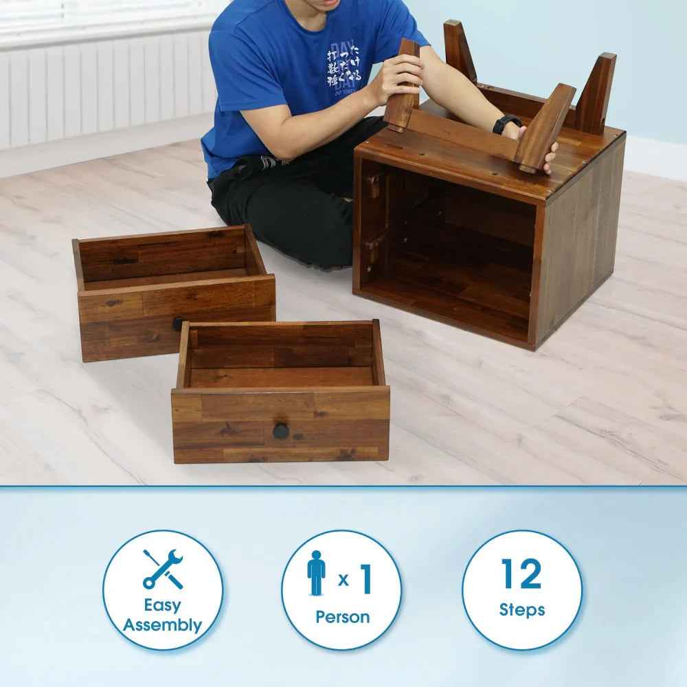 Acacia Silvia 2-Drawer Solid Wood Nightstand for Modern Bedrooms