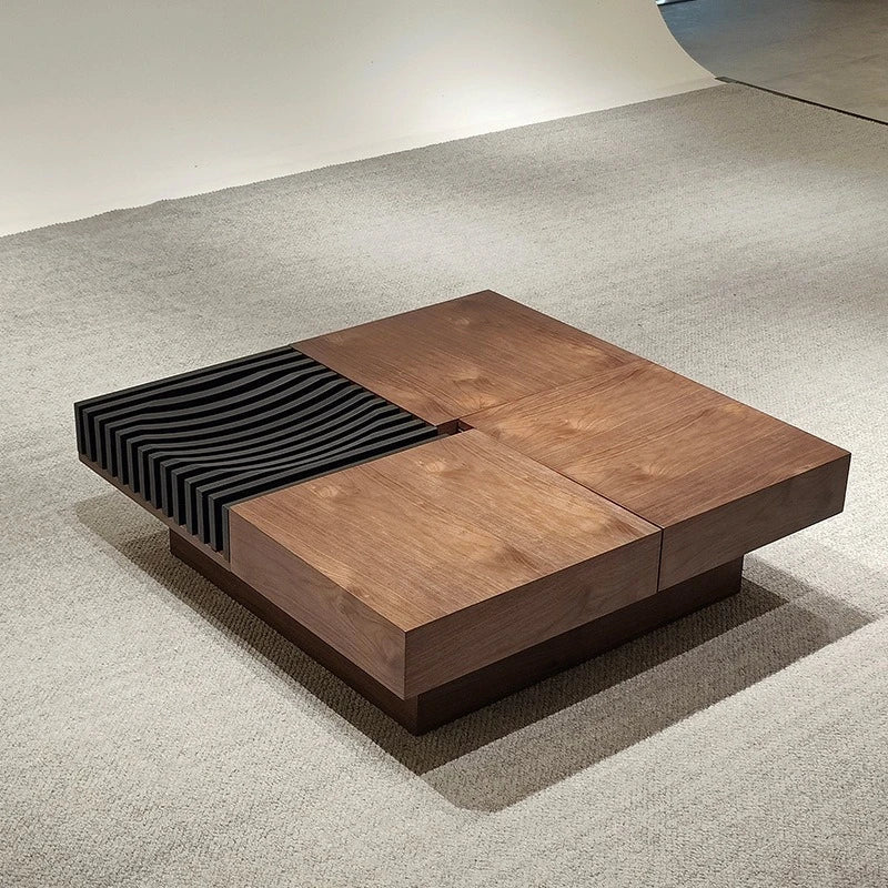 Mesa de centro cuadrada de madera BT65 con 4 cajones de almacenamiento