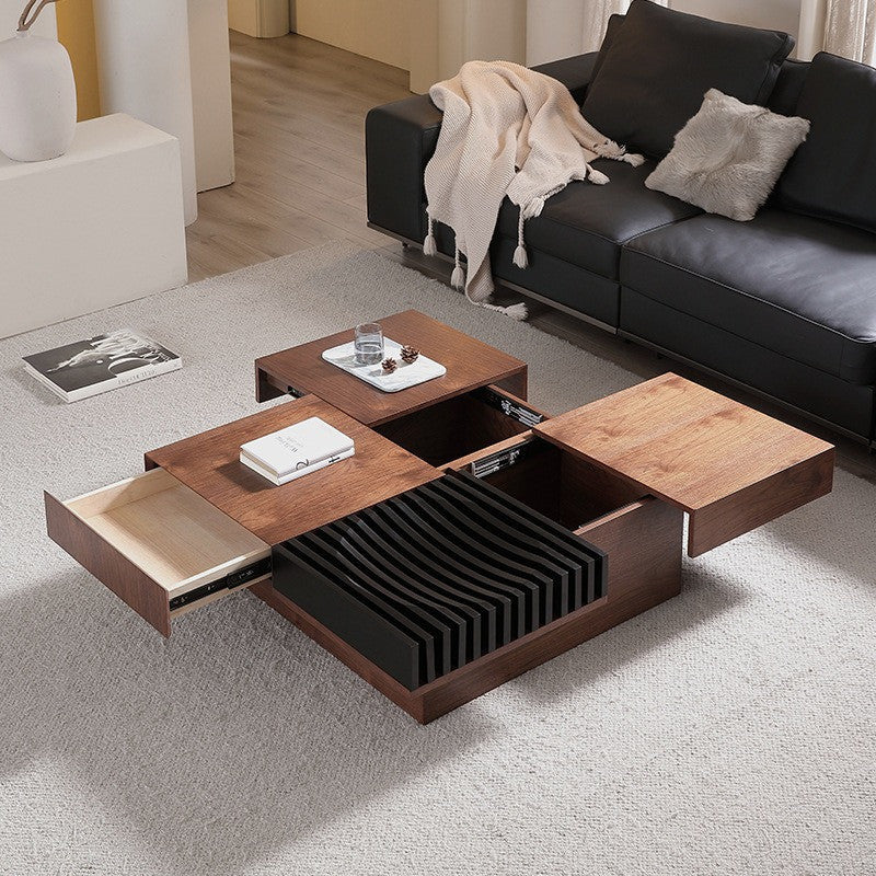 Mesa de centro cuadrada de madera BT65 con 4 cajones de almacenamiento
