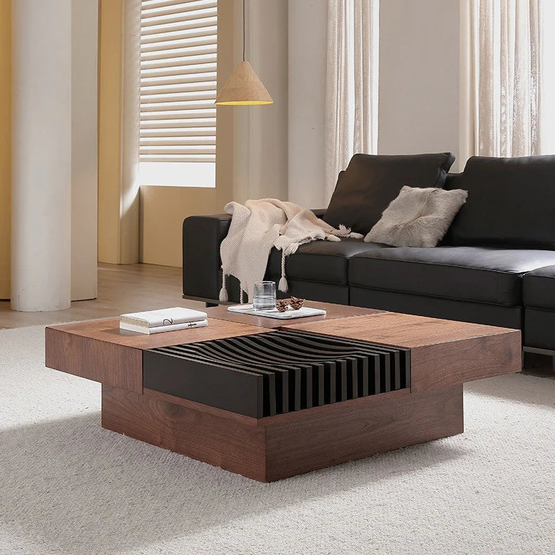 Mesa de centro cuadrada de madera BT65 con 4 cajones de almacenamiento