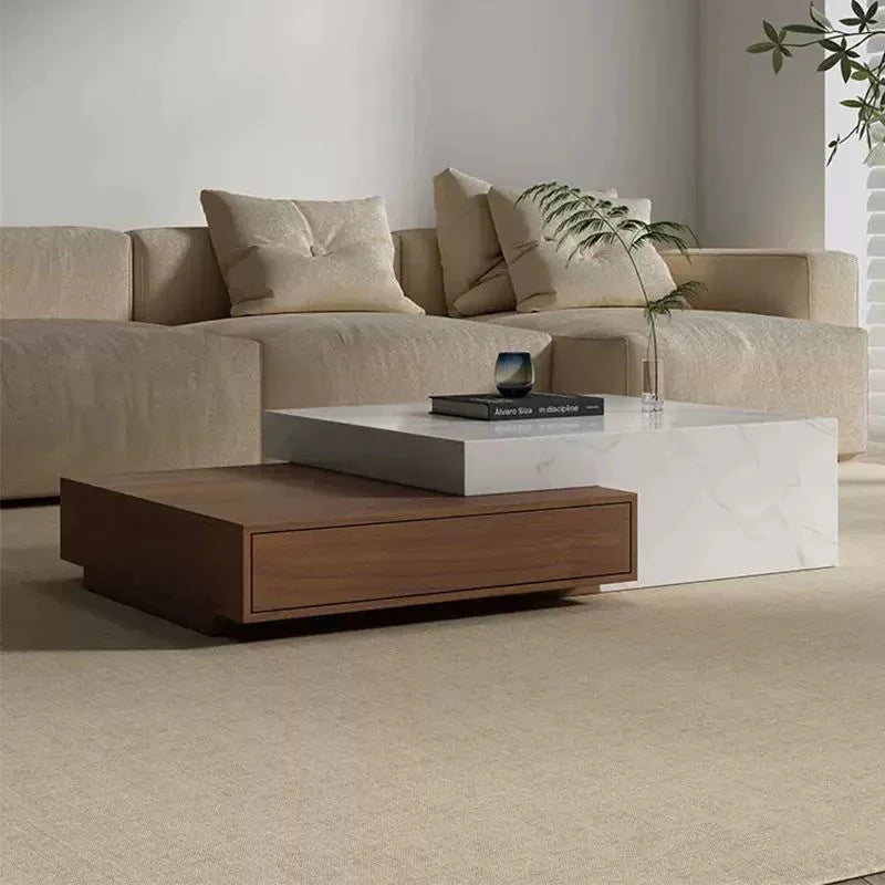 BT66 Coffee Table with Stone Veneer & Wood Drawers